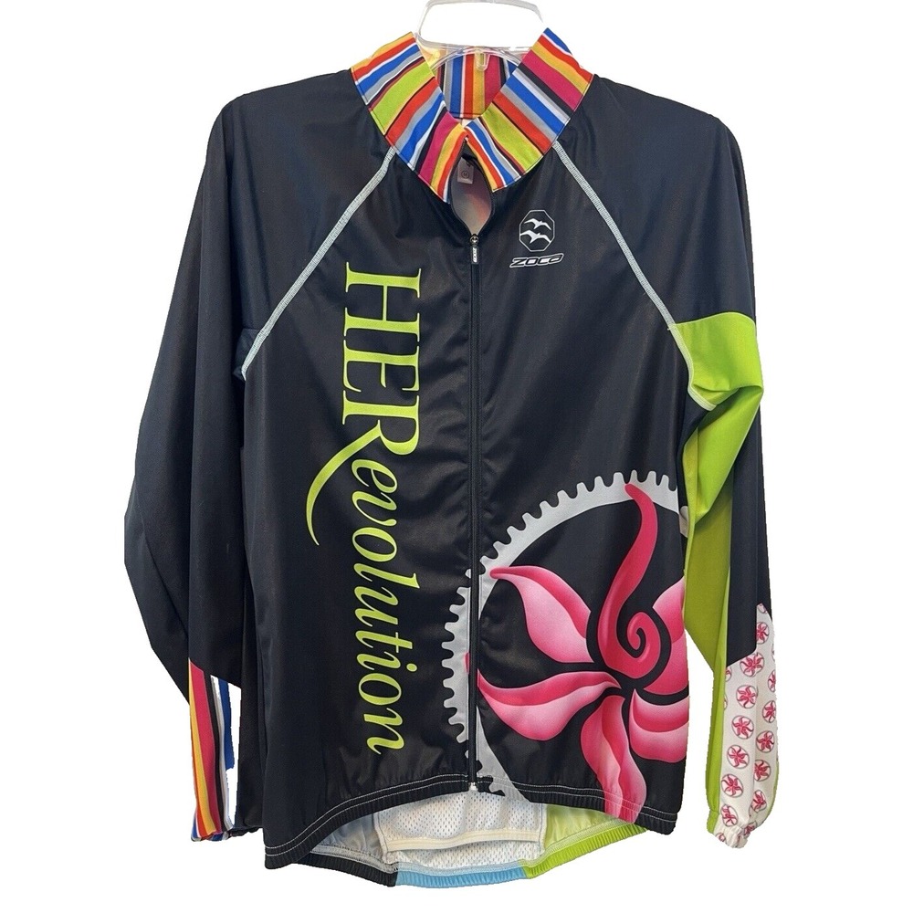 Zoca HERevolution Women's Cycling Top Size M High Performance Floral Stripe Zip